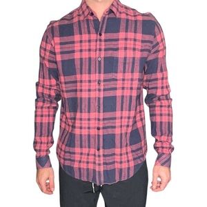 Rails Men’s Connor Plaid Linen Blend Button Down Shirt Size Small Navy